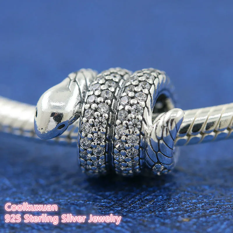 

100% 925 Sterling Silver Sparkling Wrapped Snake Charm beads Fits Original Pandora bracelets Jewelry Making