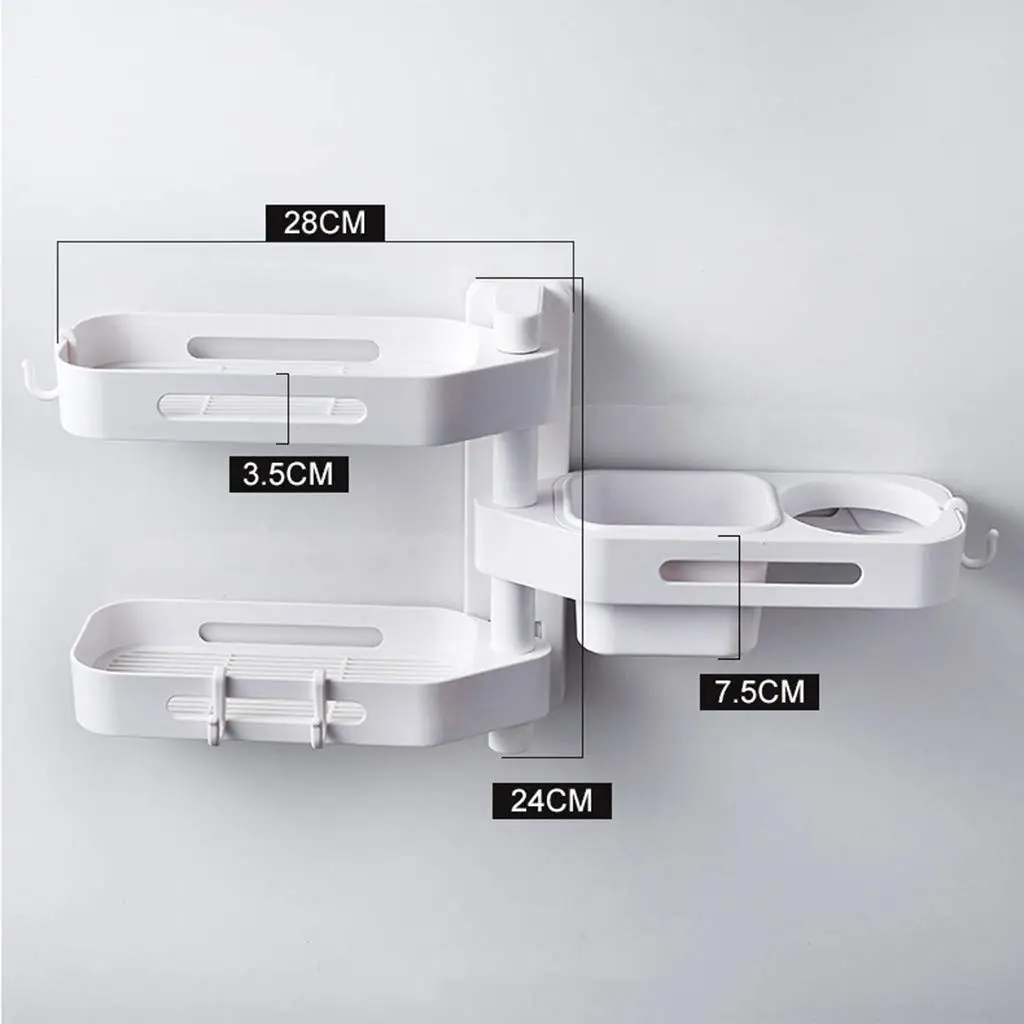 Органайзер для ванной комнаты без дрели вращающийся 3-слойный