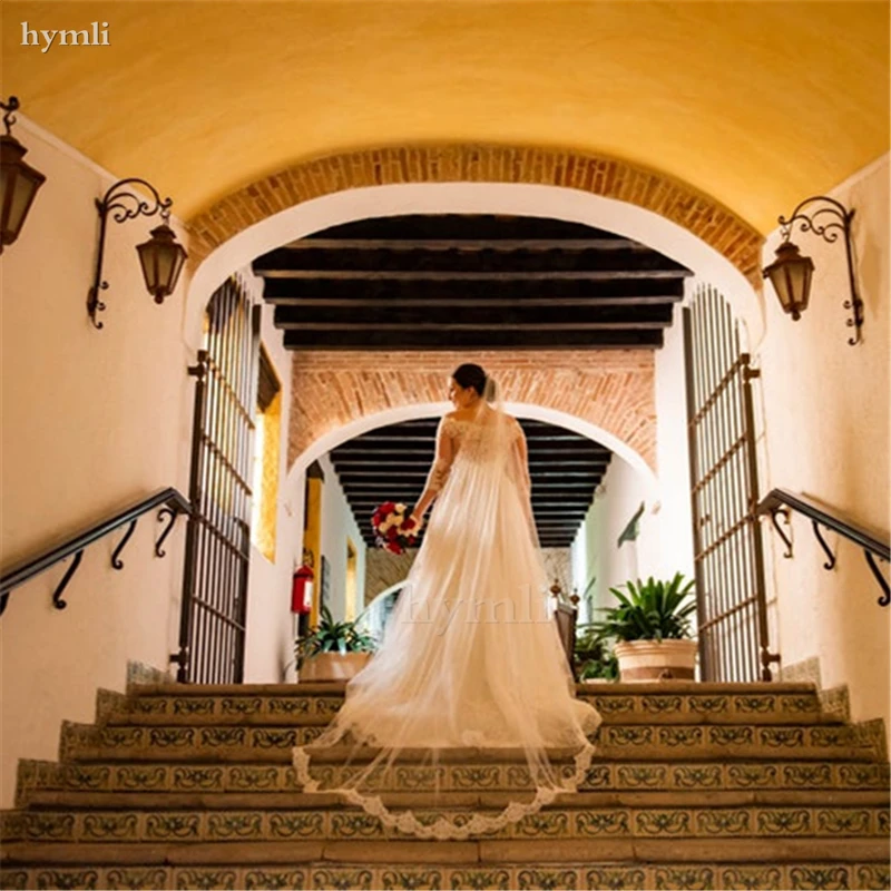 Длинная Соборная вуаль с кружевом свадебная цвета слоновой кости часовая 1 слой