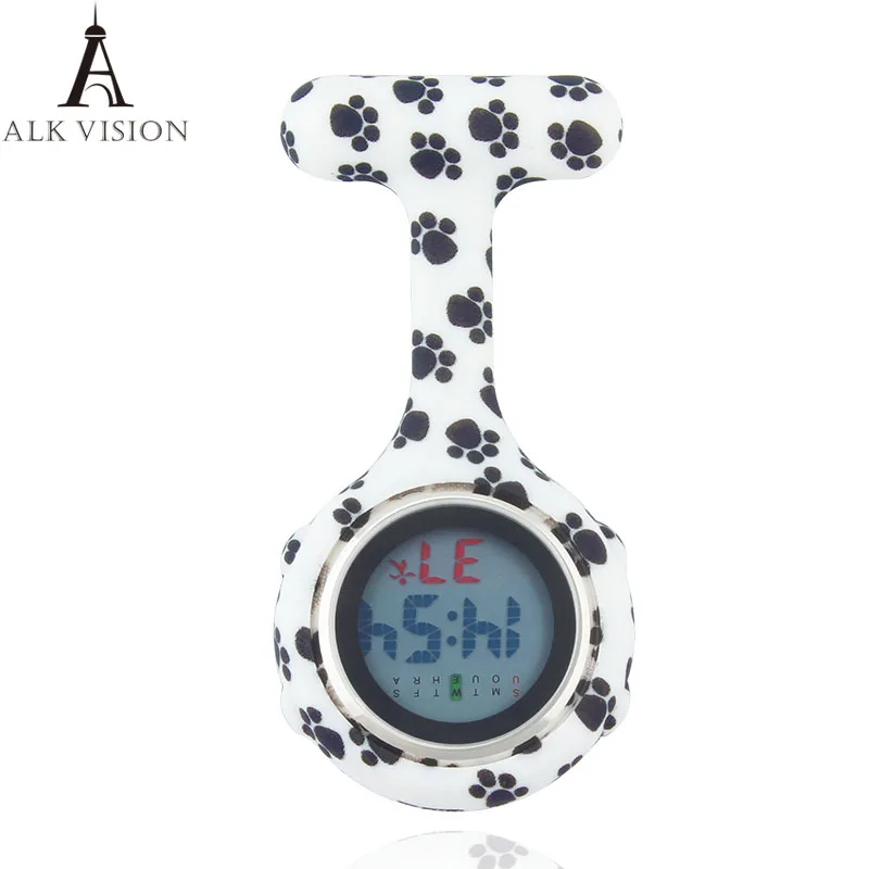 

ALK Digital Silicone nurse watch fob pocket watches dog paw doctor gift medical hospital brooch lapel clock brand week date