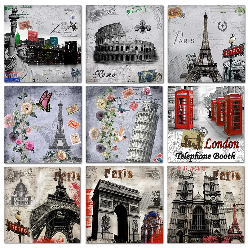 Статуя Свободы и колоссея пейзаж Парижская башня фотография стены гостиная