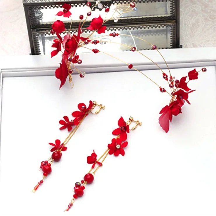 Красный головной убор с бабочкой и цветами ручной работы свадебные повязки на