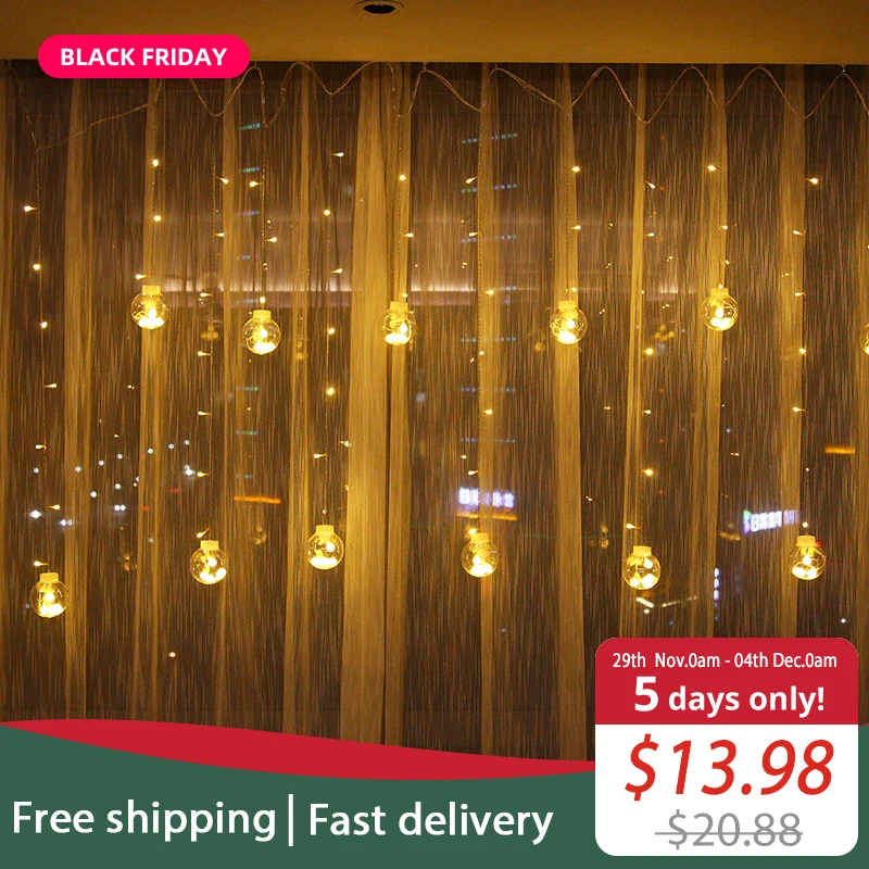 JSEX LED Ball Lighting String Cutains Lights 2 5 м белый/RGB праздничное освещение сказочные огни