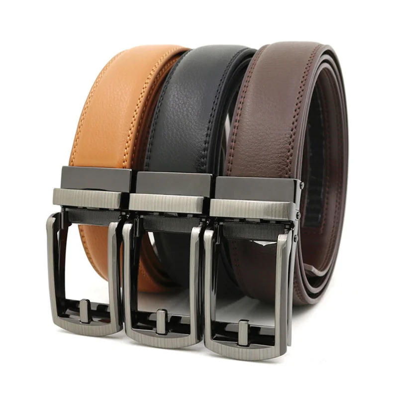 Leather Men's Belt Cow Genuine Cowhide Strap for Male Automatic Buckle Belts for Man Alloy Square Buckle Black Brown Waistbands