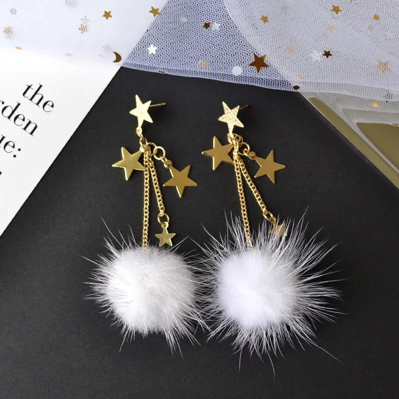 4 цвета женские серьги с меховым помпоном длинные кисточками круглые