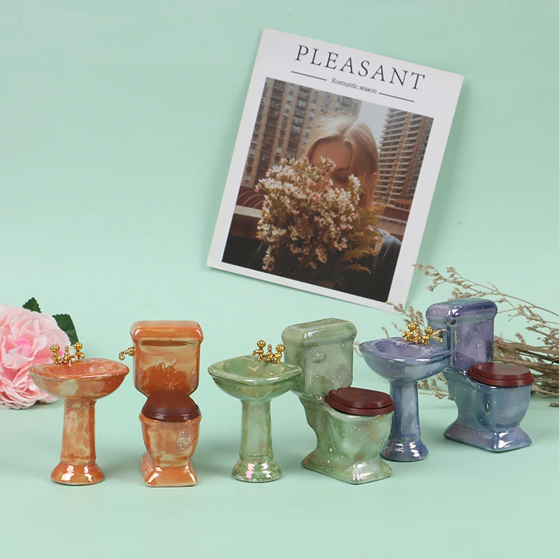

1/12 4pcs/set Miniature Bathtub Toilet Sink Mirror Dollhouse Bathroom Accessories For Dollhouse Decals new