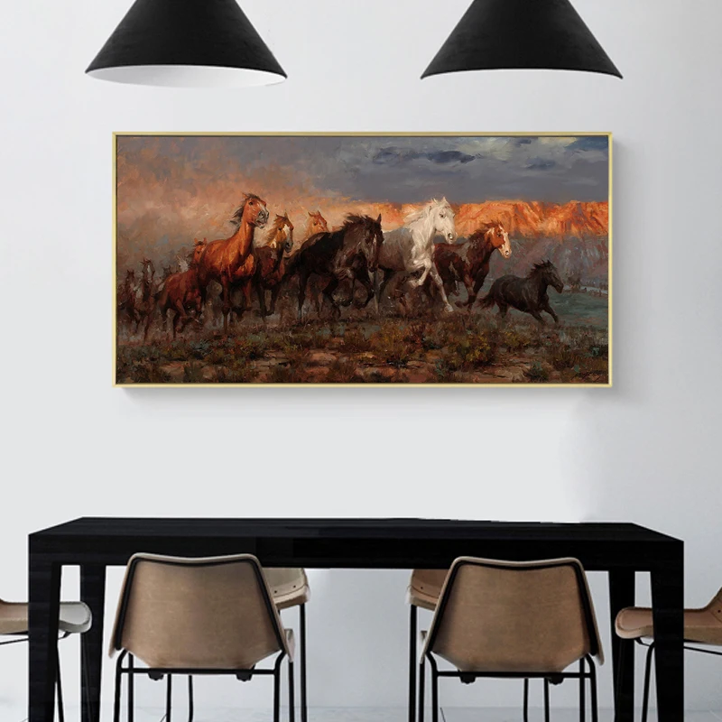 Modern Painting A Group of Colorful Running Horse Animals Prints on Canvas Wall Art Posters Artistic Picture for Living Room | Дом и сад
