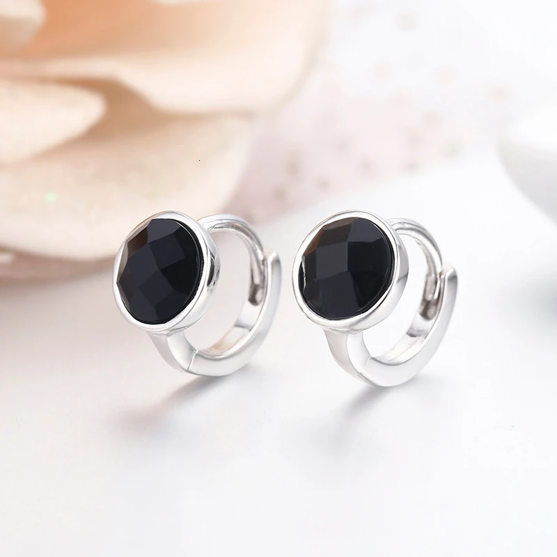 Милые круглые серьги кольца из стерлингового серебра 925 пробы с черным ониксом