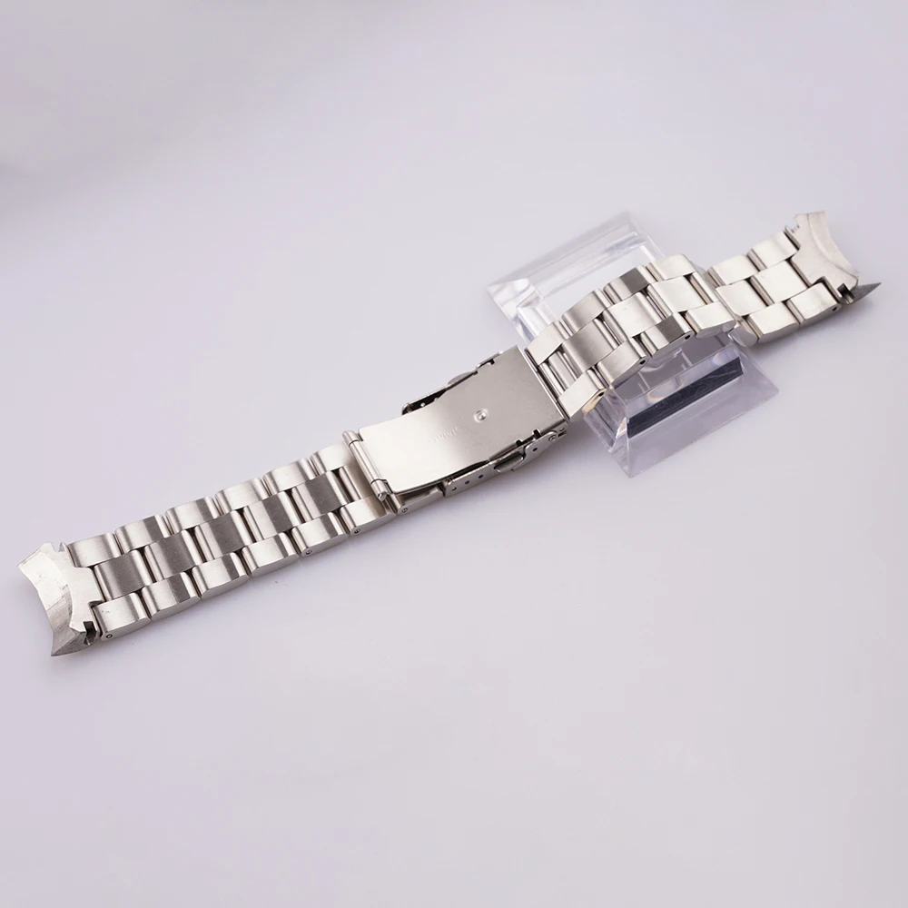 Rolamy 22mm Silver All Brushed Solid Curved End Links Replacement WatchBand Strap Bracelet Double Push Clasp For Seiko SKX 007
