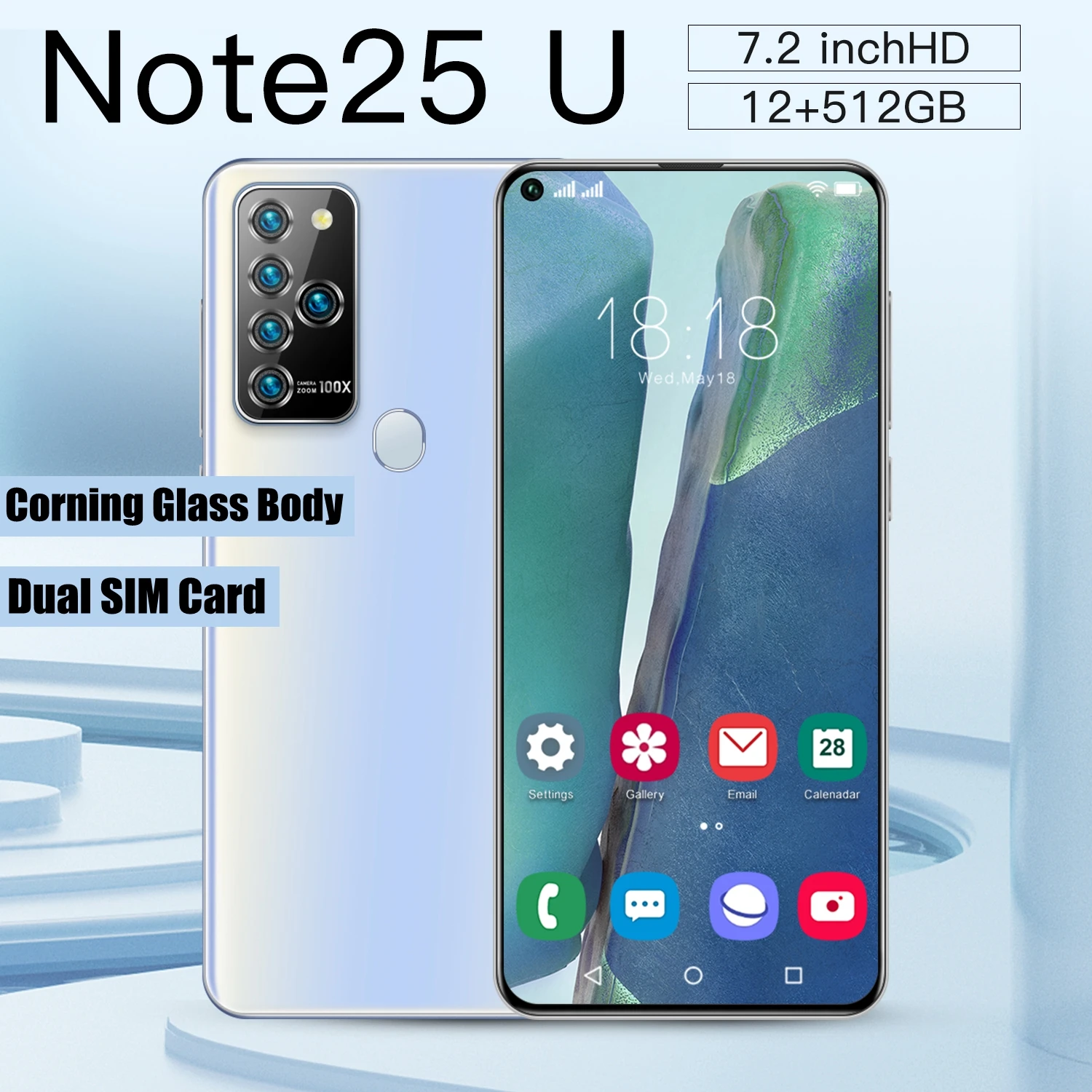 

Global Note 25 U 8G 512G Glass Body 7.2'' Smartphone 24MP Camera 4G LTE Fingerprint ID 5800mAh Dual SIM Card Android10 Cellphone