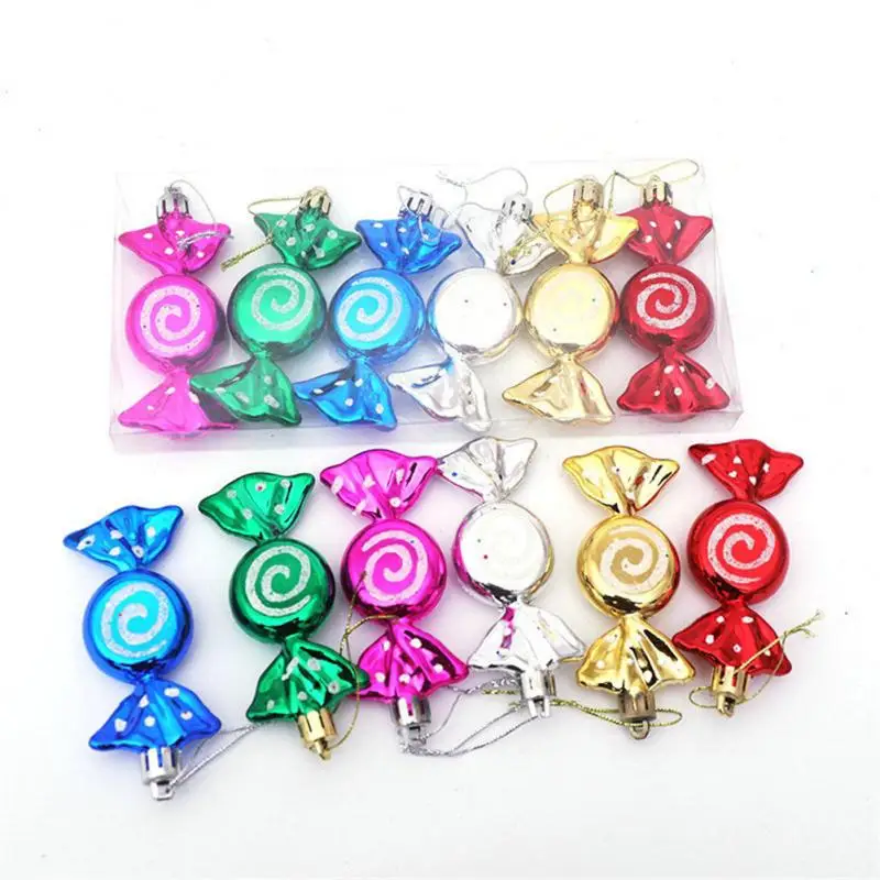 

6pcs Colorful Christmas Decoration Candy Props Hanging Pendant Xmas Tree Candy Drop Ornament Home Decor Festival Supplies