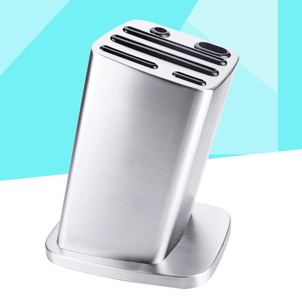 

6-Slots Kitchen Block Anti-skid Stainless Steel Holder Scissor Storage Rack Tilt Style Inserted Organizer for Indoor Outdoor Cam
