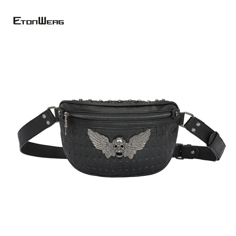 

Rock Rivet Chest bag Men waterproof PU Leather Messenger Bag Vintage Skull Crossbody bags male Small Ghost head Shoulder Bags