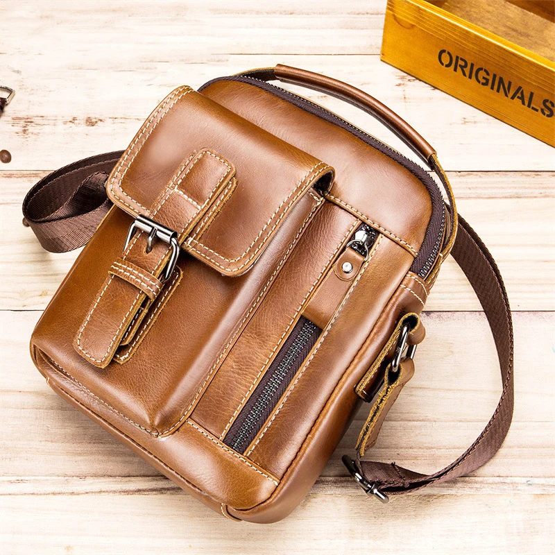 

New! Fashion Retro Design Cow Leather Men's Messenger Bag Leisure Travel Work Leather 8 Inches Male Shoulder Bags Crossbody Hand