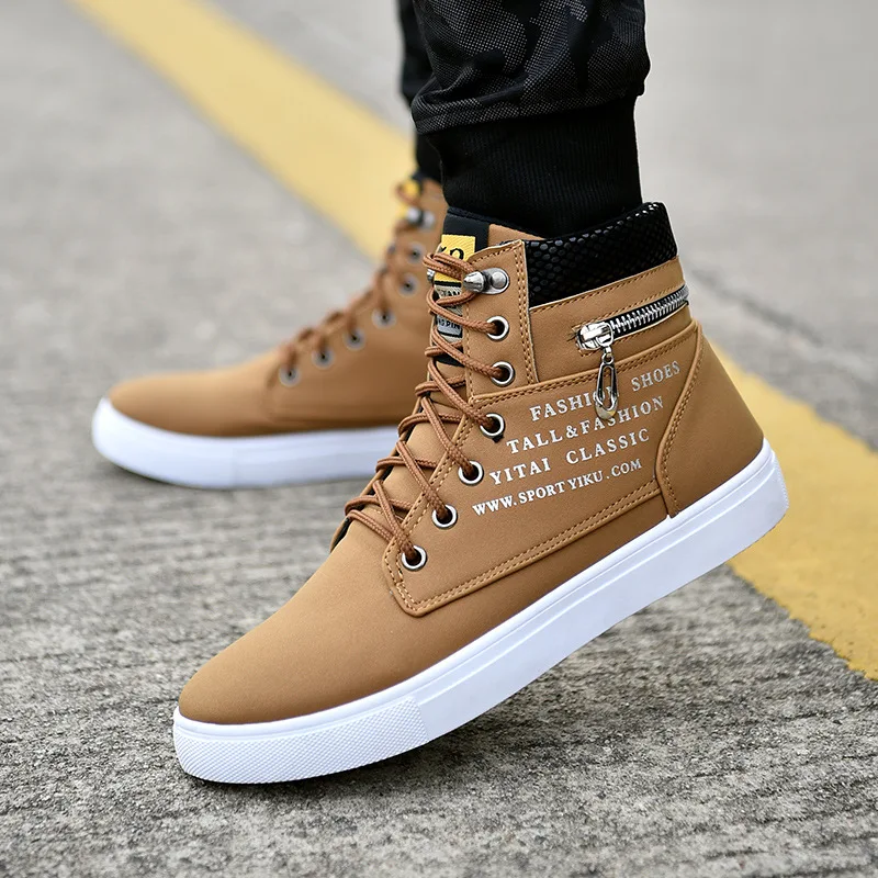 

High Top Sneakers Men Casual Shoes Leather Sneakers Autumn Male Flats Metal Hip hop Sneakers Spring New Zapatillas de hombre