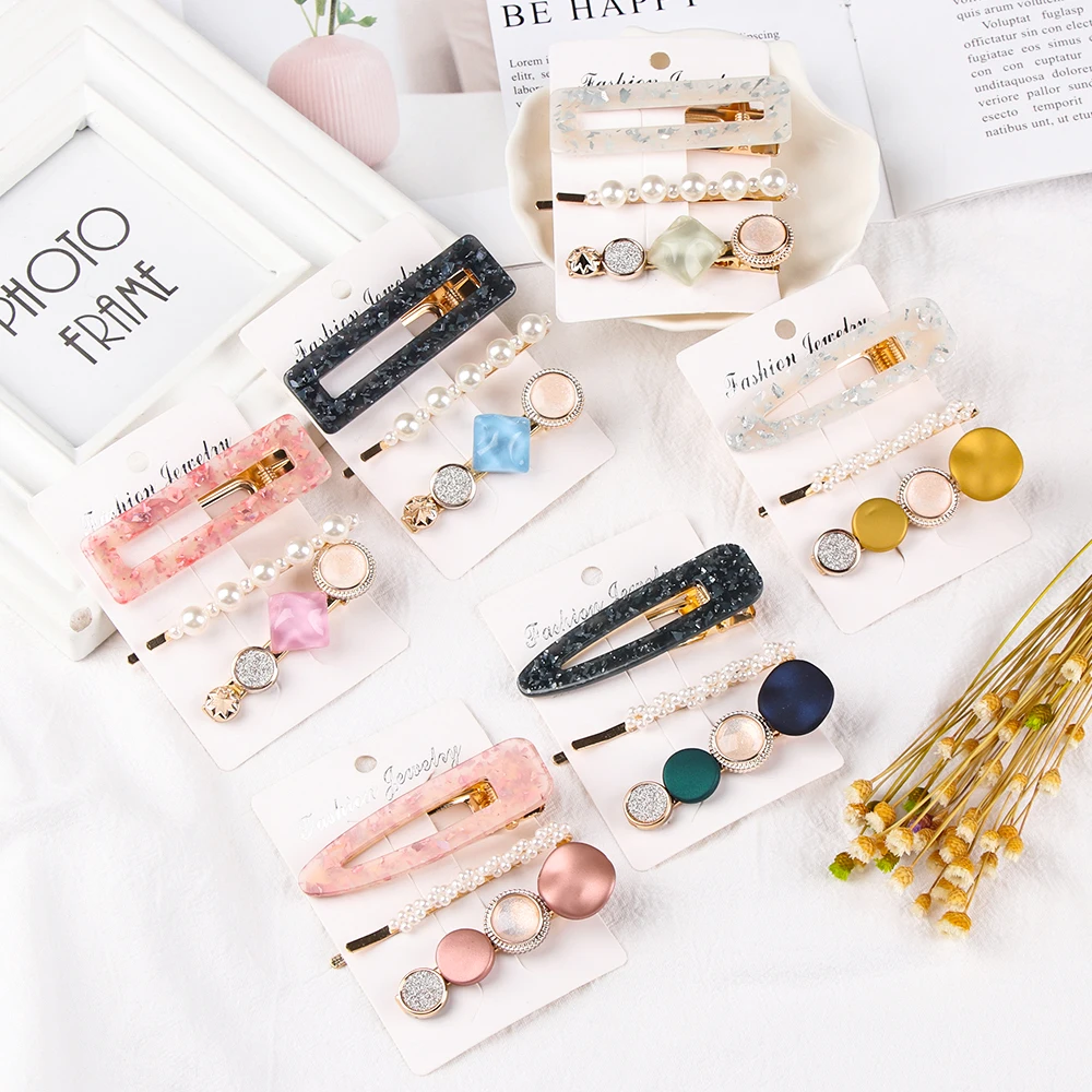 1 комплект модный жемчуг ацетат геометрические заколки для волос модные женские