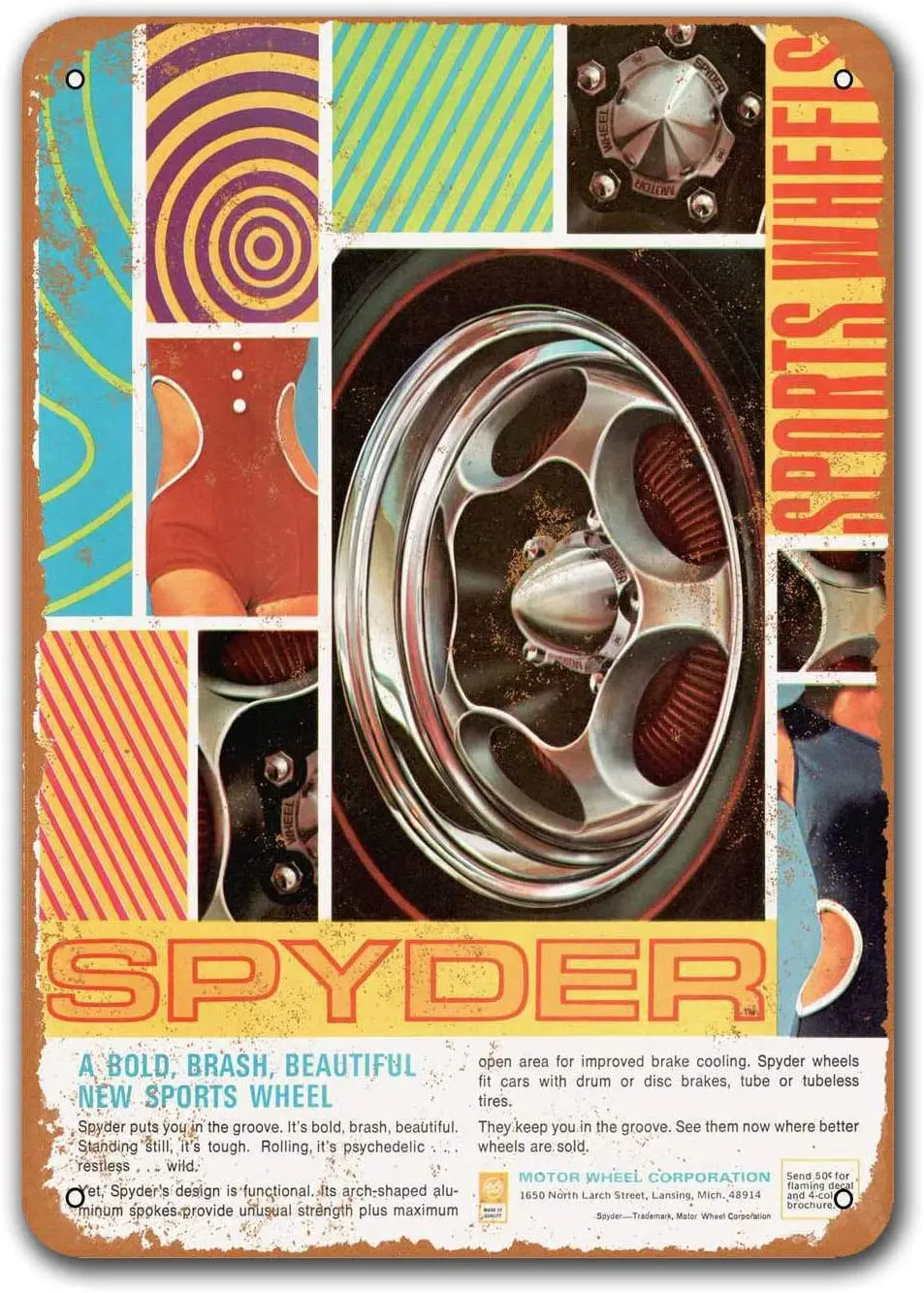 

1969 Spyder Wheels Vintage Car Tin Signs Metal Bar Poster Garage Bar Home Wall Decor Restaurant Coffee Club 8x12 inches