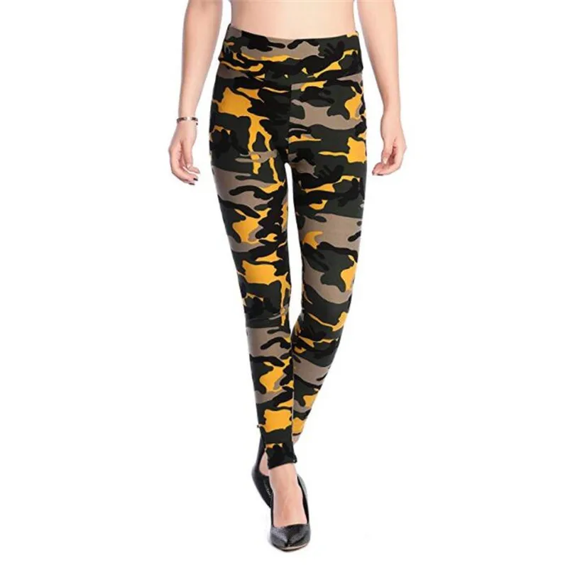 Camouflage yellow VISNXGI, женские леггинсы, Мультяшные, с принтом, леггинсы, пуш-ап, леггинсы для тренировок, эластичные, высокая талия, полиэстер, Femme, леггинсы для фитнеса, штаны - Цвет: Camouflage yellow