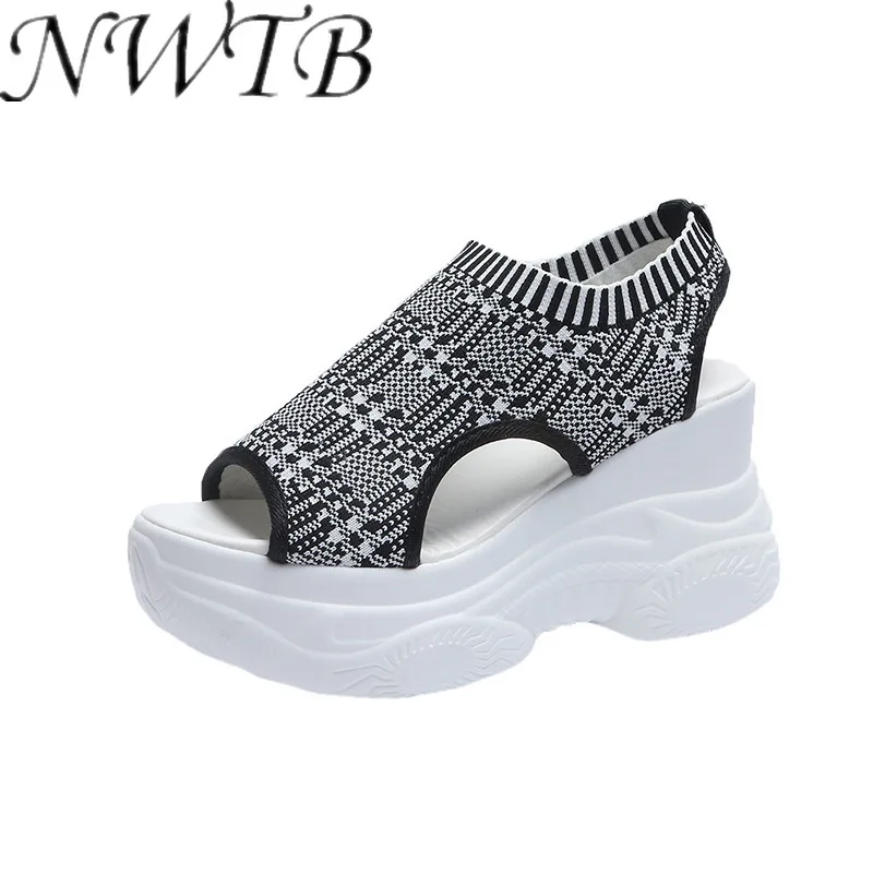 

Women Sandals Mesh Casual Ladies Wedge Shoes Solid Color Platform Slip-On Female Sandalias Soft Thick Bottom Mujer