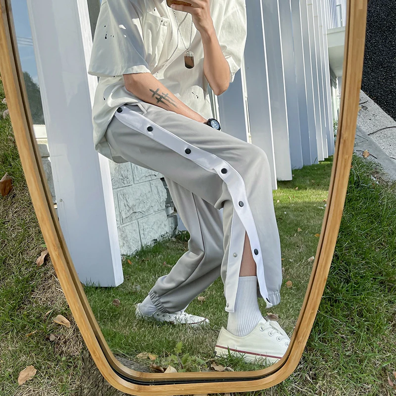 

High Street Causal Harem Trousers Male Teen Boys Chic Designed Side Buttons Men Pants Summer Plus Size S-3Xl Fashion Patchwork