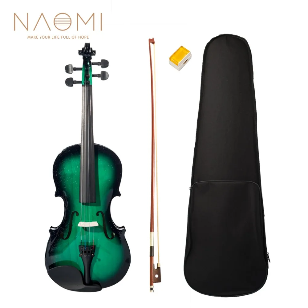 NAOMI Acoustic Violin 4/4 Full Size Violin Fiddle W/ Case Bow For Students Beginners Green & Black New