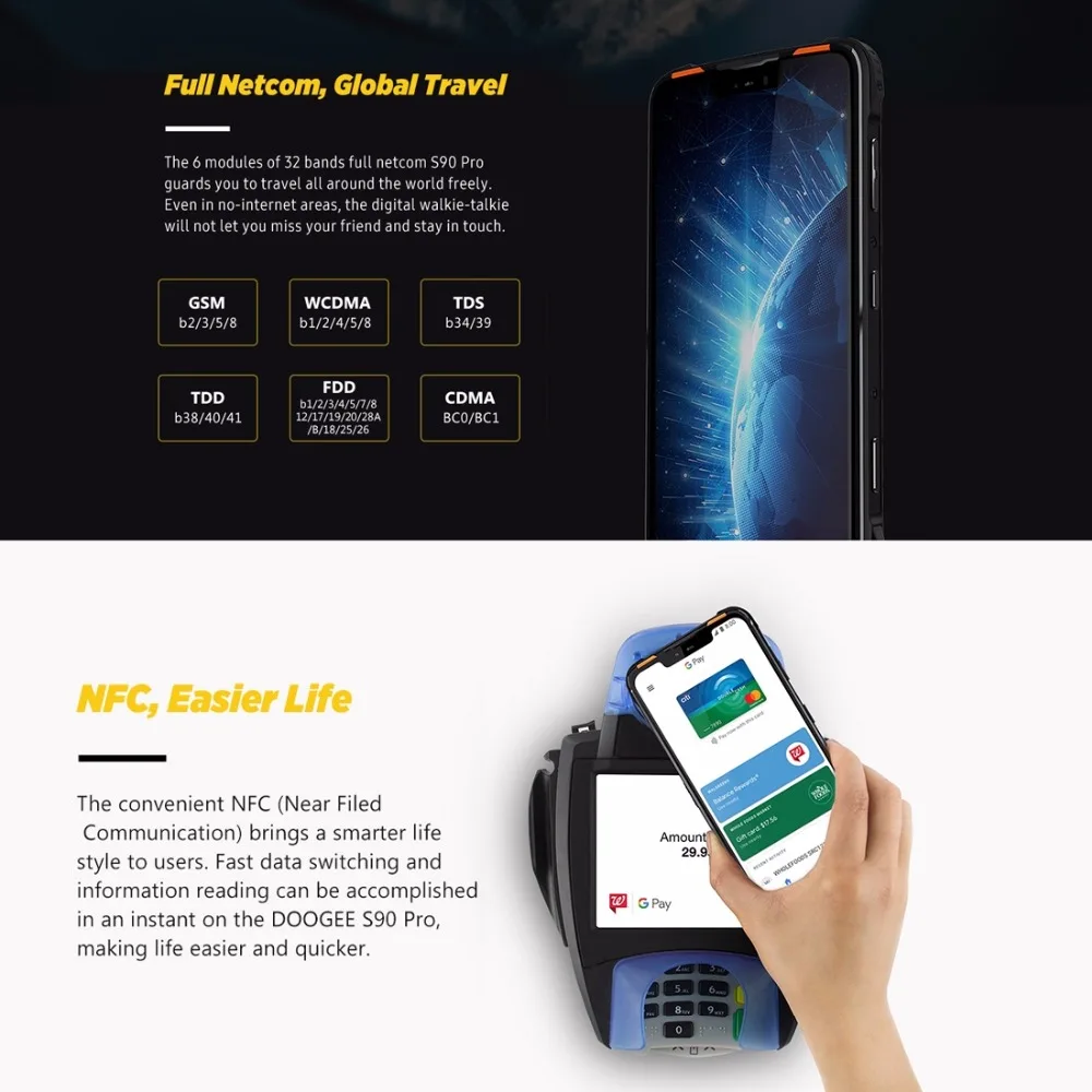 DOOGEE S90 Pro IP68/IP69K смартфон 6,18 ''FHD+ дисплей Helio P70 Восьмиядерный 6 ГБ 128 ГБ 16 МП камера Android 9,0 прочный мобильный телефон