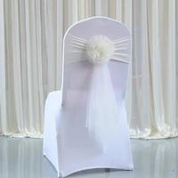 100pcslot white chair bow tie organza band chair lycra spandex stretch cover sashes for hotel banquet wedding party decoration