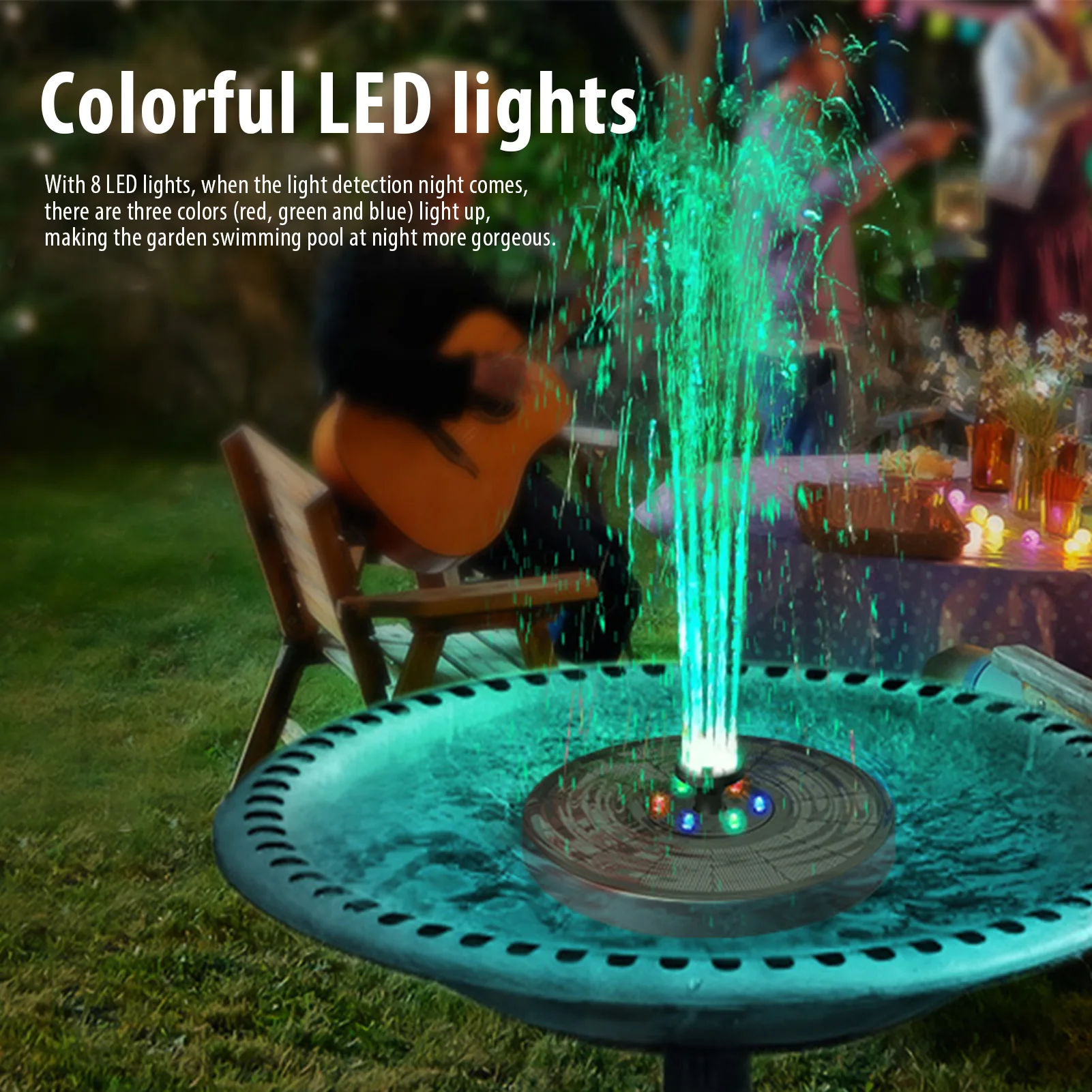 

4.7V 3.8W Solar Water Fountain Pump Colorful LED Lights Floating Garden Fountain Pump Swimming Pools Pond Lawn Decor #W0