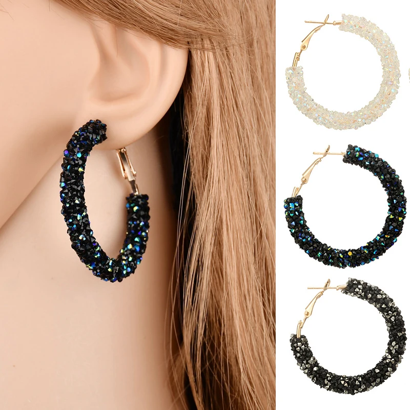 Циркон Круг черный обруч серьги для Для женщин Простой Шарм Модные украшения