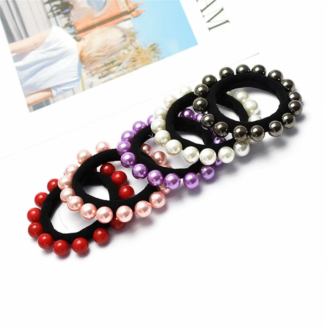 

1Pcs Women Colorful Pearl Hair Ring High Elastic Hair Tie Rope Rubber Band Ponytail Holder Scrunchie Headband Hair Accessories