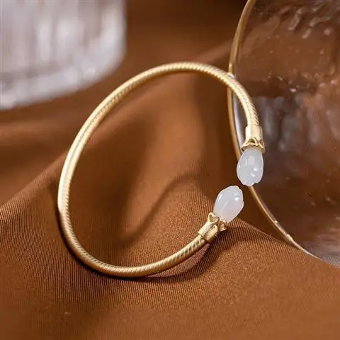 

Original S925 Sterling Silver Gilding Simple Elegant Antique Fashion All-Matching Ladies Magnolia Open-End Bangle Bracelet