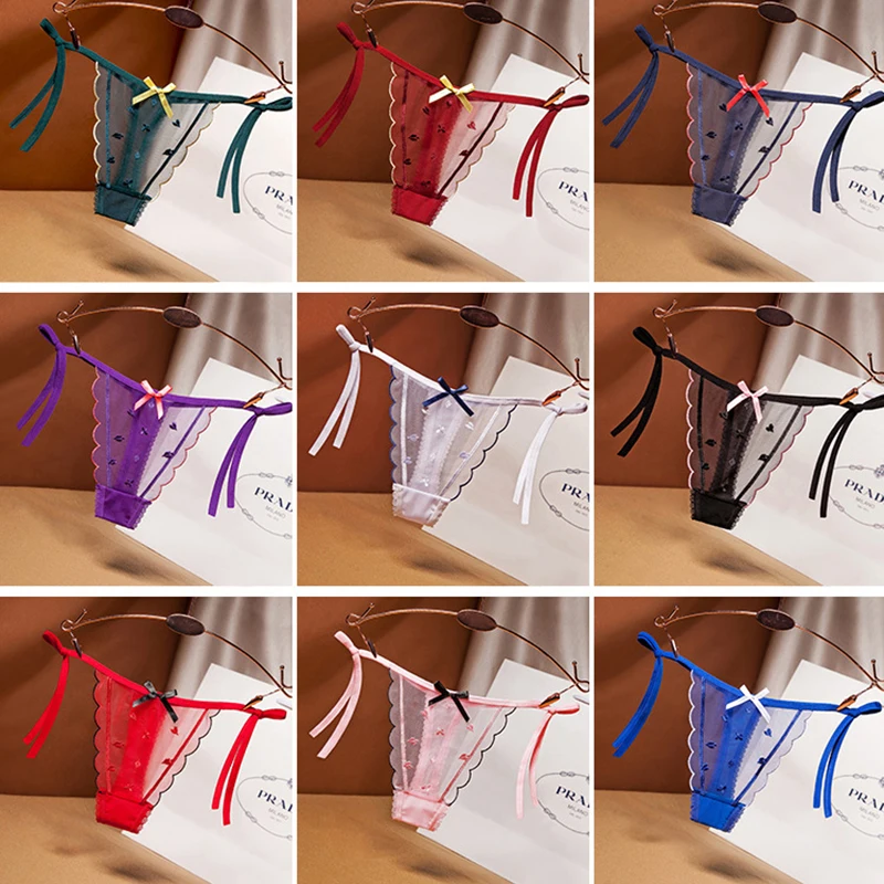 

Women Thong Sexy Erotic Lingerie Mesh Embroidery Pantys Temptation Ultra Thin Transparent Exotic Apparel Low Waist Lace Panties