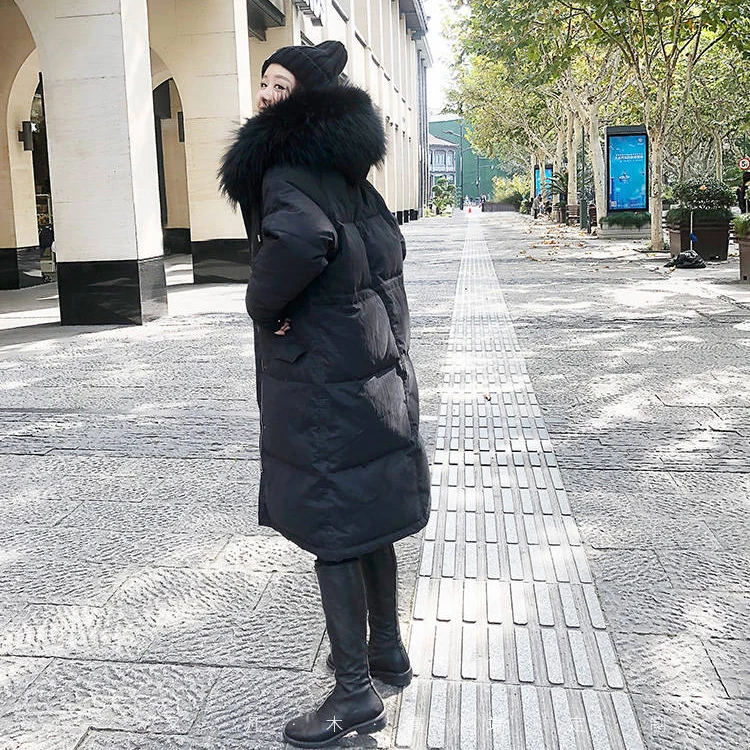 

Luck A Women Down Parkas Winter Warm Casual Down Coats Female White Duck Down Coats Lady Fur Collar Outerwears