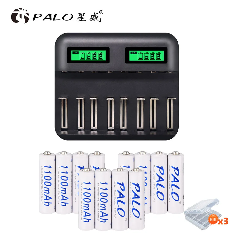 12 battery 1 charger Palo Быстрая зарядка AA AAA C D зарядное устройство с ЖК-дисплеем USB быстрое зарядное устройство с 1,2 в Ni-MH AAA аккумуляторная батарея для игрушек mp4 - Цвет: 12 battery 1 charger