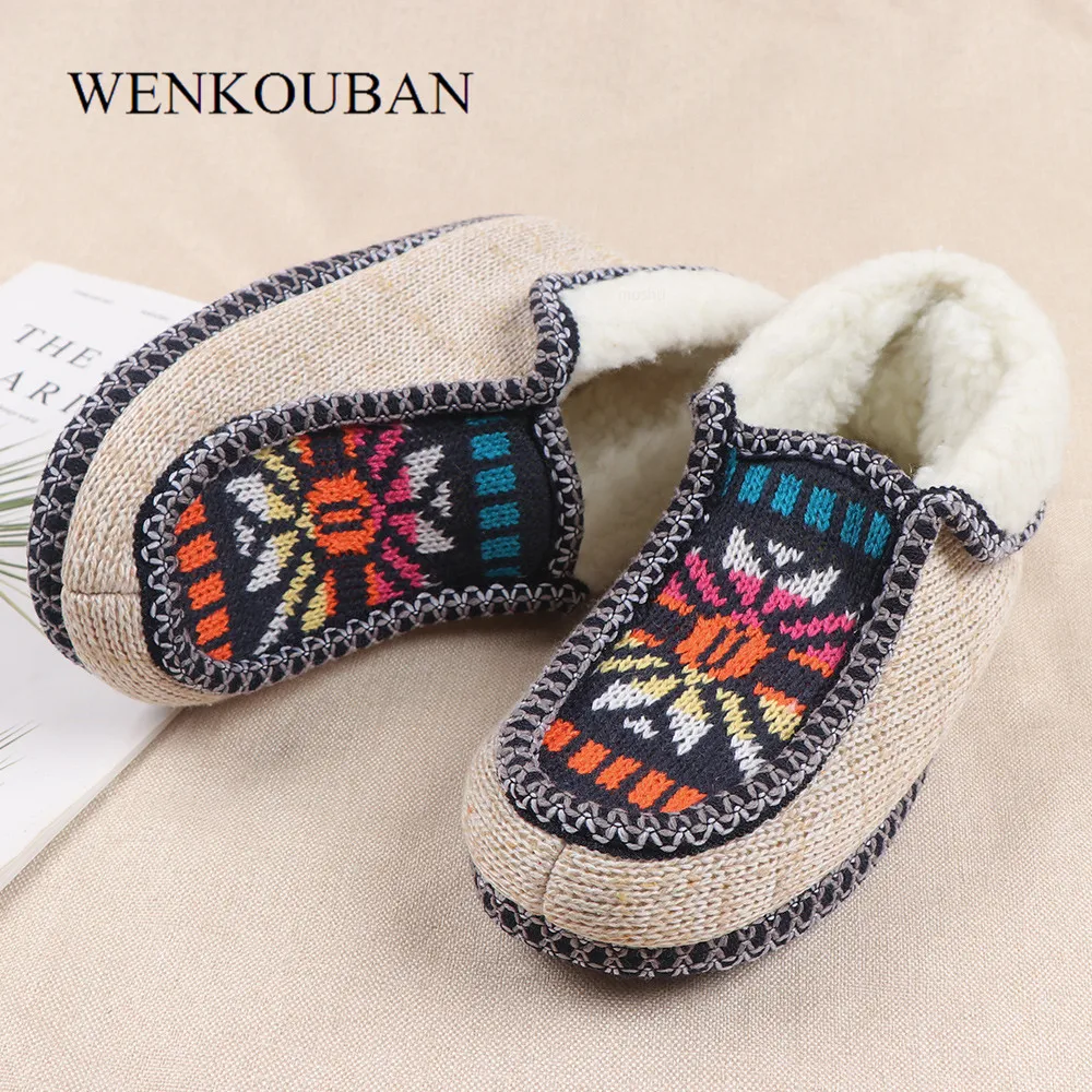 Зимние теплые плюшевые тапочки женские меховые шлепанцы Мягкие Вязаные домашние