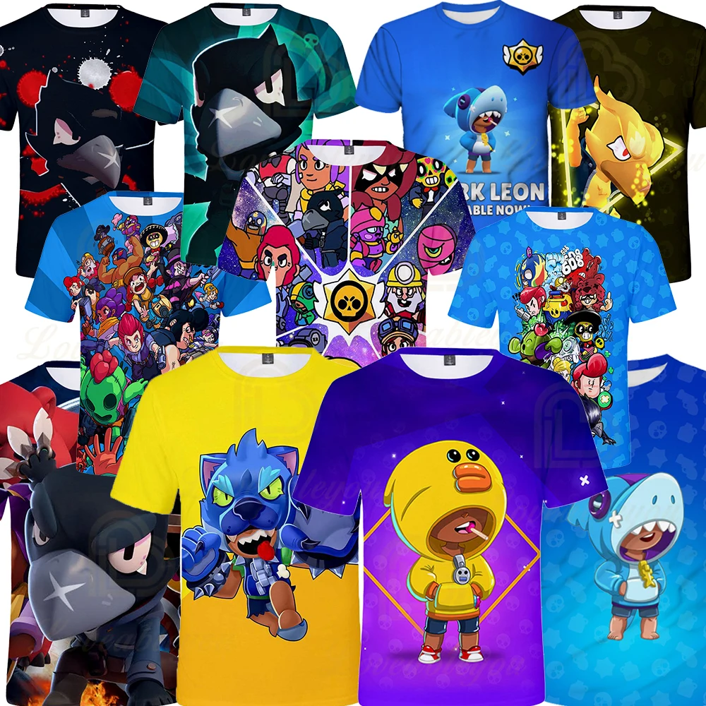 

6 To 19 Years Kids Leon Shark t shirts Fashion Spike and Stars, Mr.P Fashion Game PRIMO 3D Boys Girls Cartoon Tops Teen Clothes