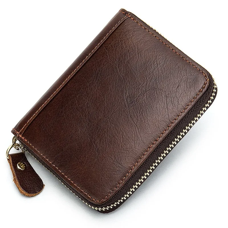 

Men Business Card Holder Genuine Leather Credit Card Holder Women Zipper Pocket Unisex Card Case Zipper Coin Purse