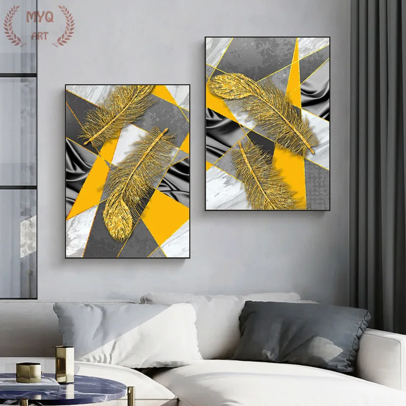 

Modern Abstract Golden Feathers of Hope HD Canvas Paintings Prints and Posters Wall Art Pictures Living Room Home Decorations