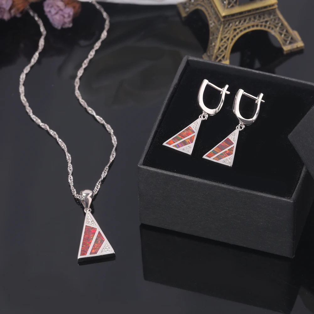 Женский комплект украшений CiNily сережки-подвески с зеленым и оранжевым огненным