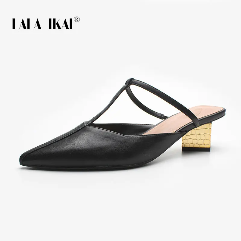 LALA IKAI Women Summer Slippers Casual Female Med Heels Muller slippers Pu Leather Sandals OL Office Pumps Shoes Woman WC10171-4 | Обувь