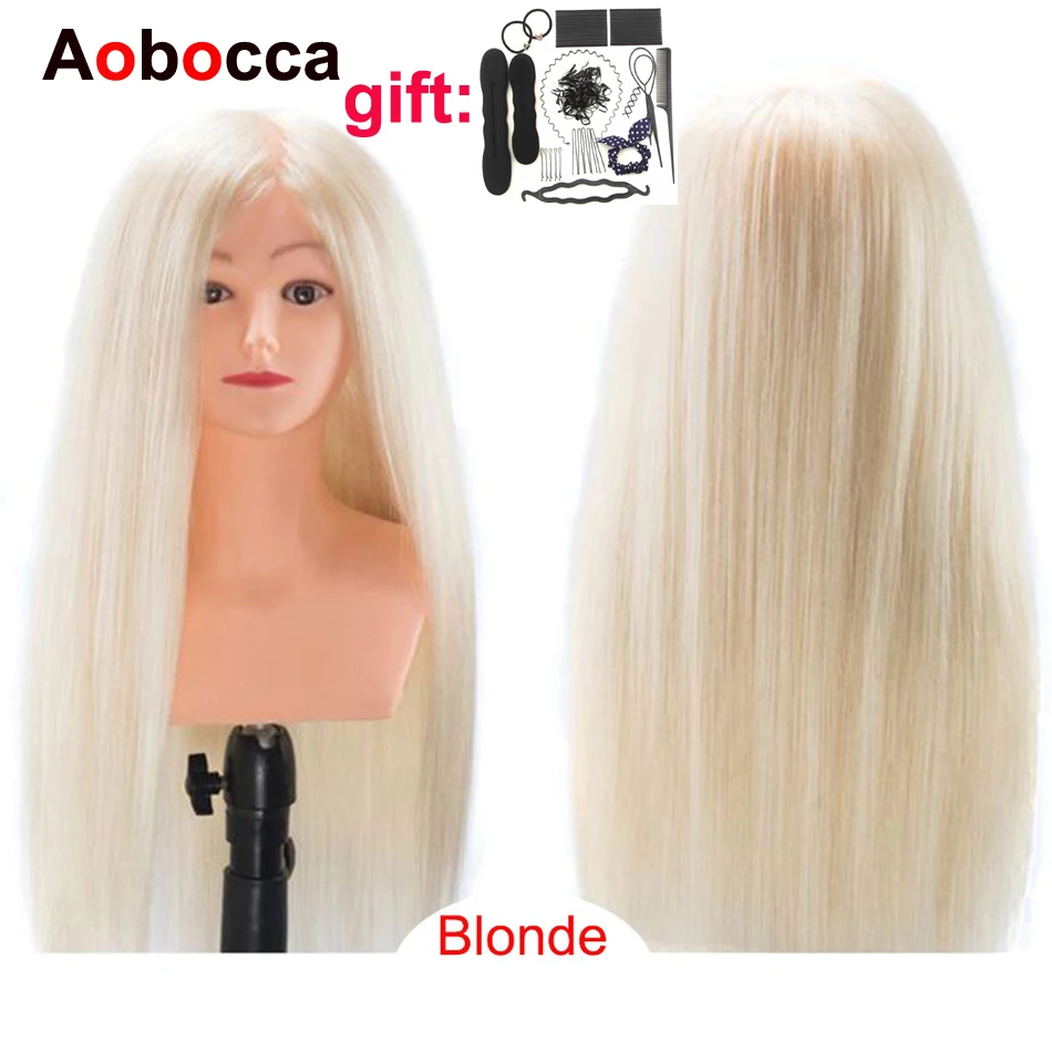 Aobocca 85% Human Hair Mannequin Head With Shoulders Barber Practice Hairstyle Kappershoofd Hairdresser Doll Training Head