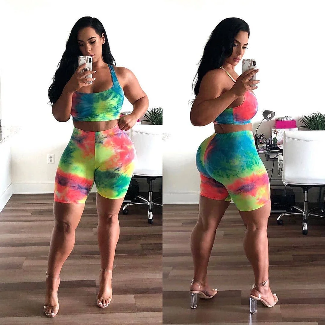 

Women 2 Piece Tracksuit Fashion Summer Tie Dye Outfits Festival Clothing Sleeveless Top and Biker Shorts Sweat Suits Set