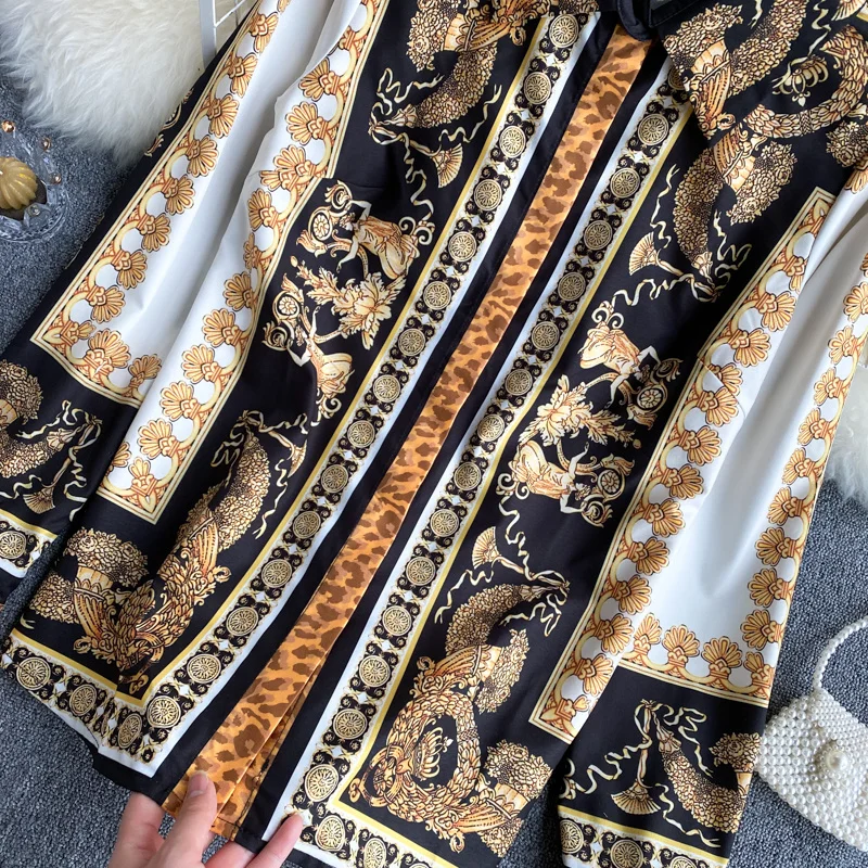 

2021 Women's Spring New Fashion Bohemian Chic Retro Print Turn Down Colonial Long Sleeve Exotic Style D0113