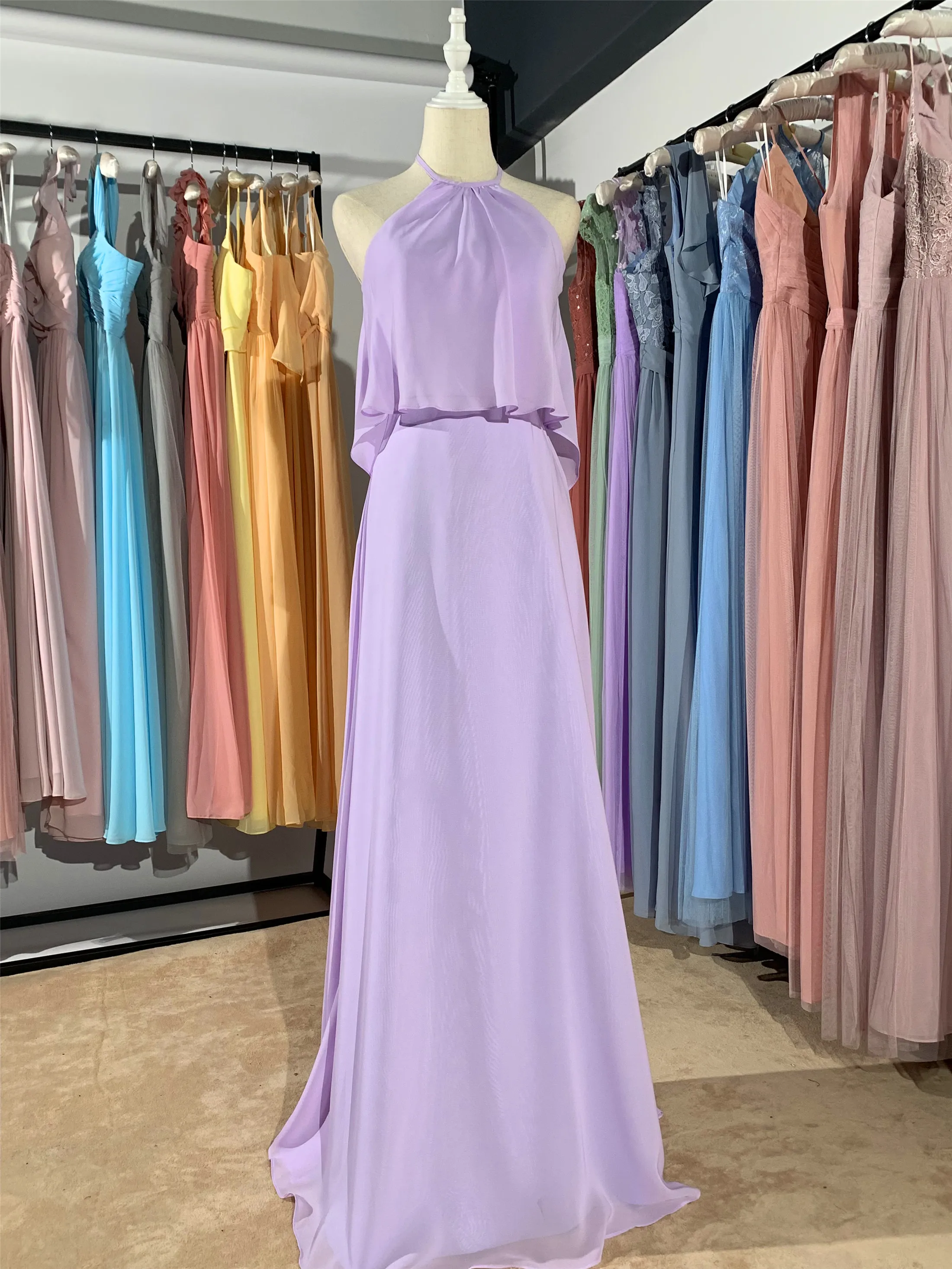 

Pastel лиловое платье подружки невесты платье 2023 цвет длинный воротник-лодочка без рукавов шифоновое настраиваемое модное платье mocini Tail