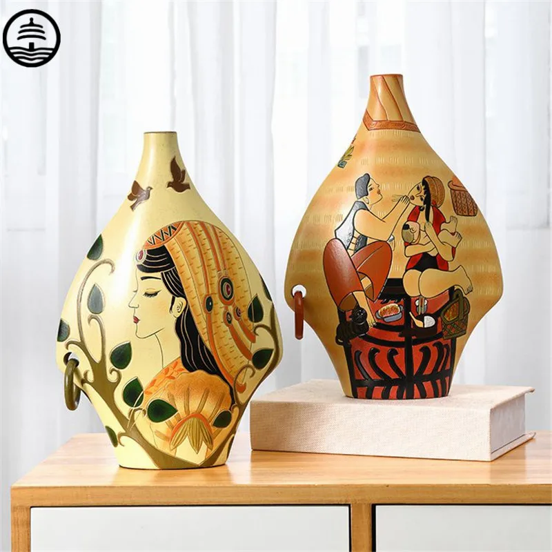 

BAO GUANG TA Modern Abstract Retro Art Figure Vase Dried Flower Arrangement Ceramic Craft Home Decoration Wedding Gift R6257