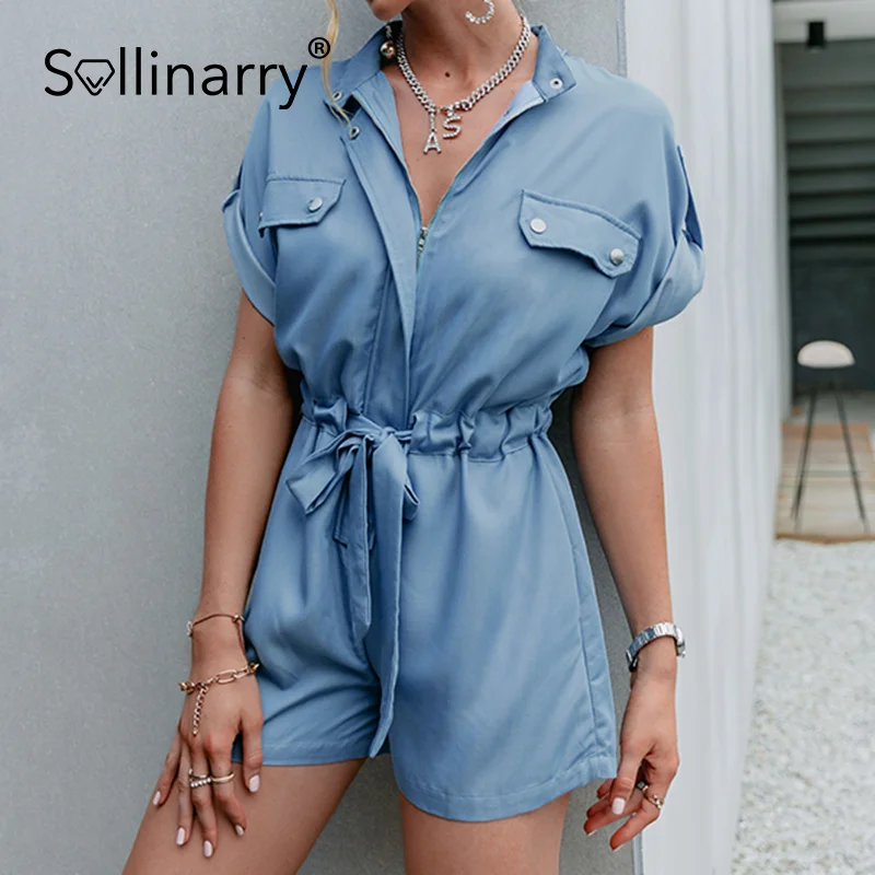 

Комбинезон Sollinarry Женский на шнуровке, повседневный однотонный ромпер с цепочкой, шорты, комбинезон с пуговицами, лето 2021