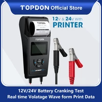 topdon bt500p 12v 24v car battery tester with printer battery load test for motorcycle auto charging cranking battery analyzer