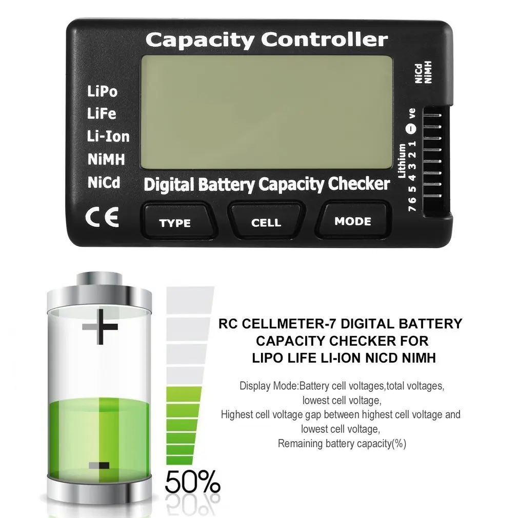 Цифровой тестер емкости аккумулятора RC CellMeter-7 для проверки литий-ионных