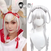 gongsun li cosplay wig game king of glory cosplay hsiu silver white micro curly double ponytail long hairfree brand wig cap