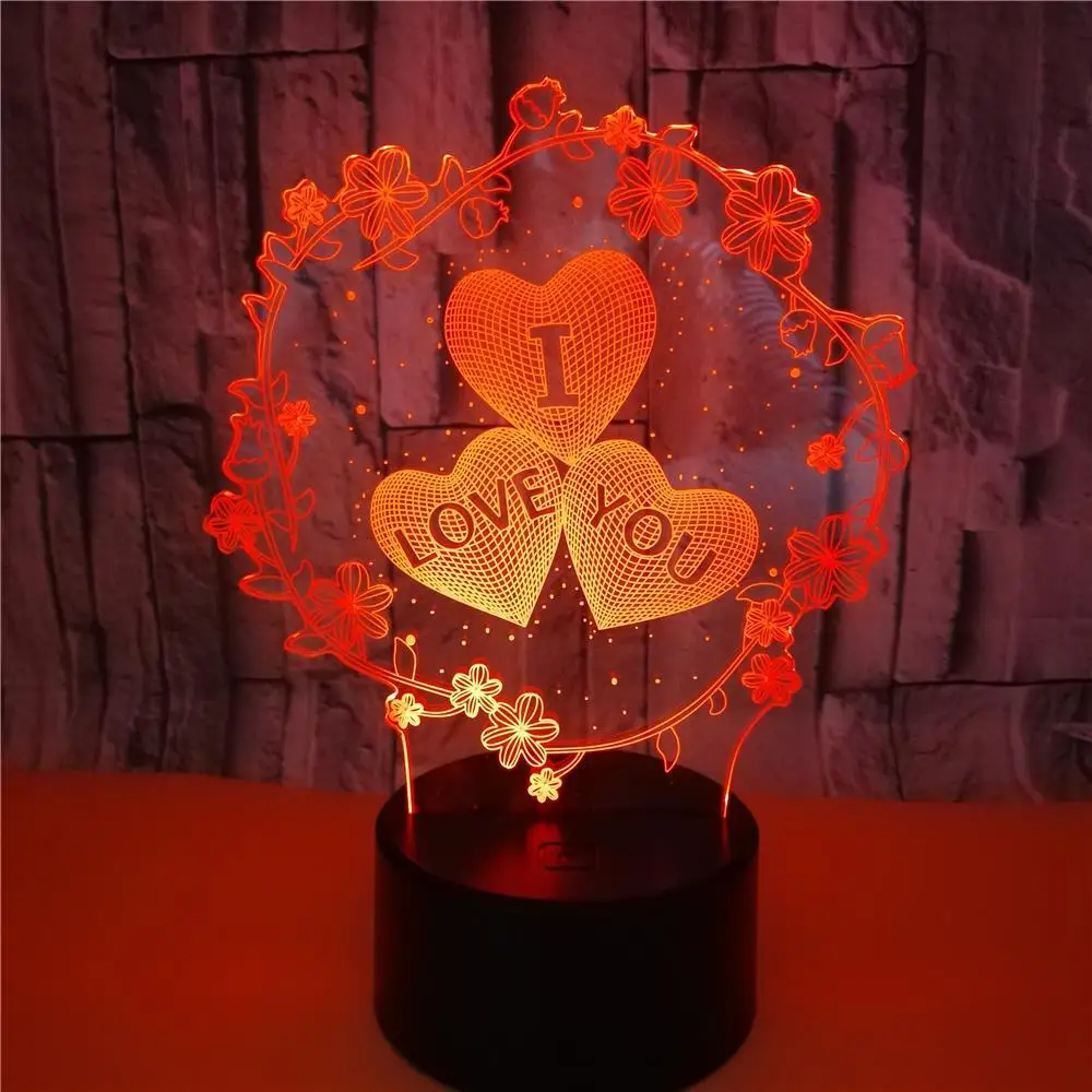 Ночник 3D I LOVE YOU подарок на день Святого Валентина свадьбу для влюбленных